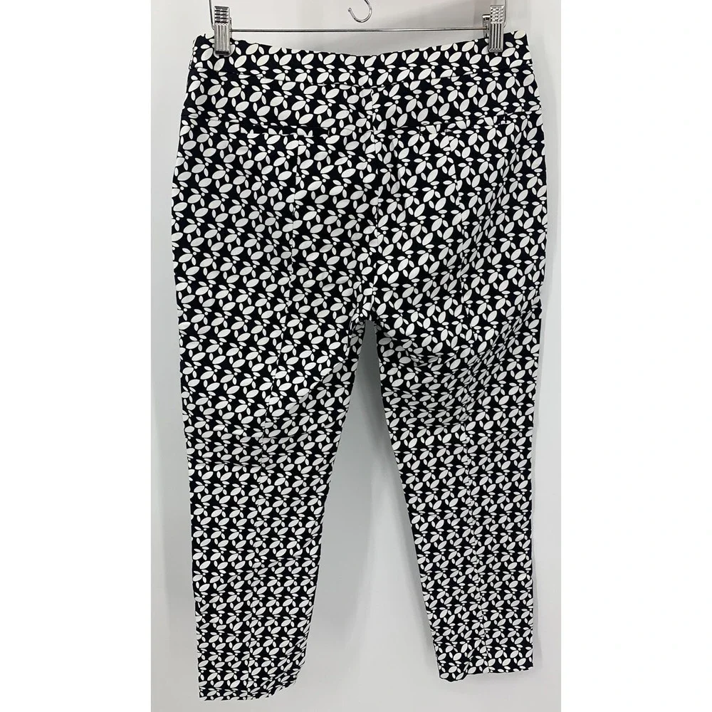Adrianna Papell Black White Floral Ankle Length Pants Size 8
